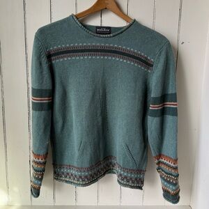 Woolrich Teal Patterned Crewneck Sweater